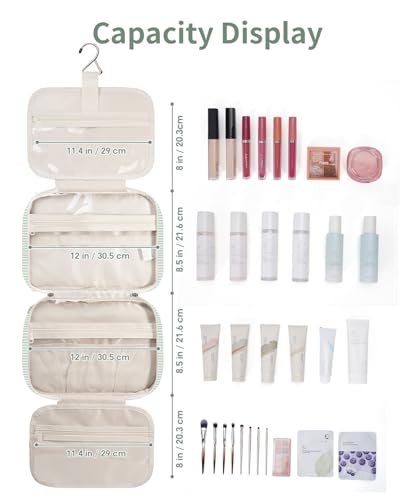 Striped Travel Toiletry Bag for Women Large Hanging Makeup Bag Organizer Toiletries Bag for Full Size Essentials Accessories Cosmetics