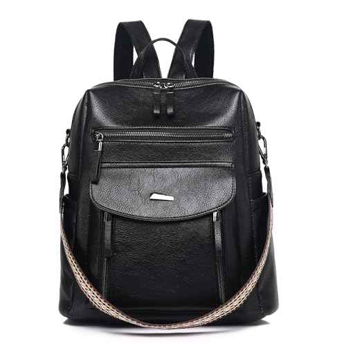 PU Leather Small Backpack Purse for Women Ladies Dark Black