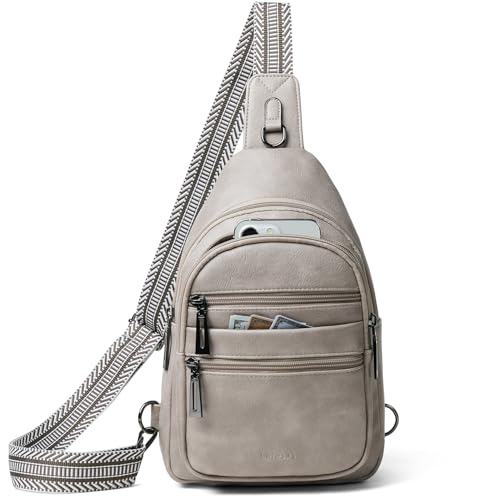 Sling Bag for Women Crossbody Bags Fanny Packs Sling Purse Backpack Shoulder Bag Vegan Leather Chic Gifts Travel Handbag Light Grey