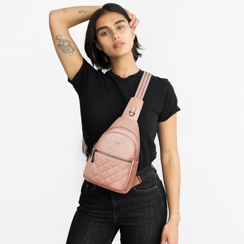 Sling Bag For Women Fanny Pack Crossbody Travel Shoulder Belt Bags Tote Backpack Purse Faux Leather Light Pink