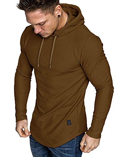 Mens Fashion Athletic Hoodies Sport Sweatshirt Solid Color Fleece Pullover Brown X