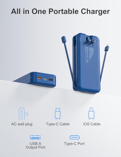 20000mAh Ultra Portable Charger Power Bank with inBuilt Cables&AC Wall Plug