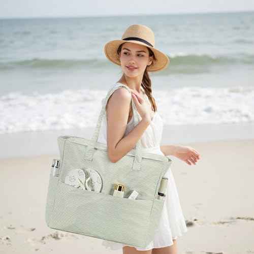 Waterproof Beach Tote Pool Bags for Women Ladies Extra Large Gym Tote Carry On Bag With Wet Compartment for Weekender Travel