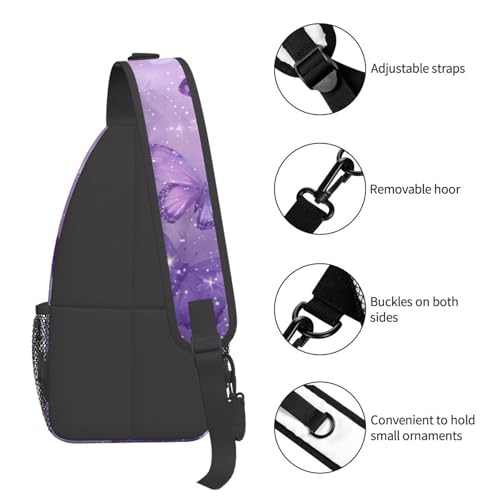 Sling Bag Butterfly Purple Pastel Hiking Daypack Crossbody Shoulder Backpack Travel Chest Pack for Men Women