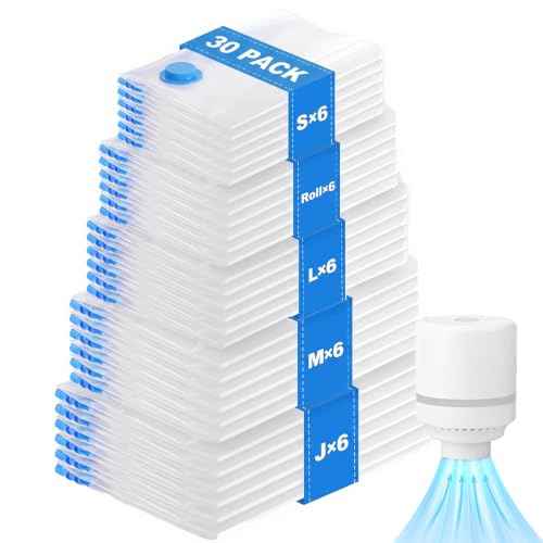 30 Pack Vacuum Storage Bags with Electric Pump (30 Count)