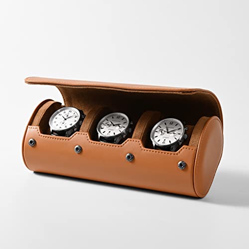 3 Slot Leather Watch Storage Box Brown