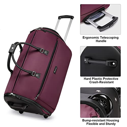 3-in-1 Rolling Garment Duffle Bag with Wheels, 25in Red