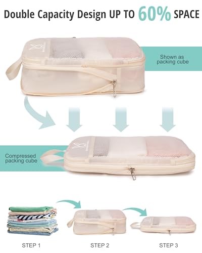 8 Set Space Saving Compression Packing Cubes Lightweight Packing Cube Begie