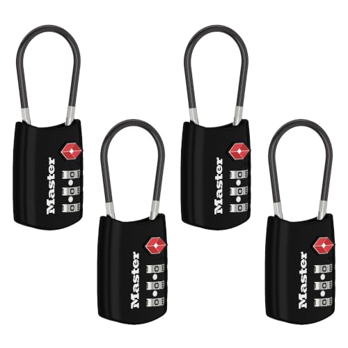 TSA Luggage Lock Resettable Travel Lock Black 4 Pack 4688BLKEC4