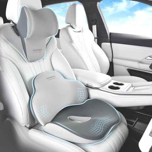 Car Seat Cushion and Lumbar Support with Headrest Pillow Memory Foam Ergonomic Back Support Driving Seat Cushion Neck Head Pillow