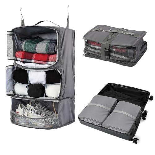 Travel Portable Hanging Shelves Closet Organizer Packing Luggage Storage with Multifunctional and Foldable Invisible Compartment