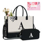 Personalized Initial Canvas Tote Bag with 5 Pockets