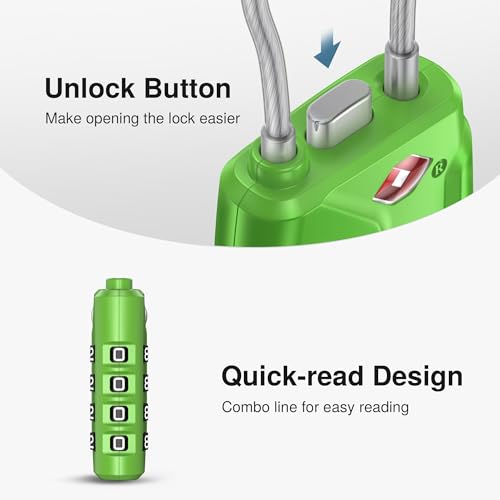 2 TSA Approved Luggage Locks 4 Digit Code Cable Lock Basic Green (2 Count)