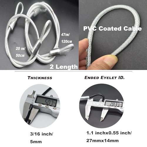 20 inch (50cm) 5mm Stainless Security Cables Tether,Braided Steel Vinyl Coated Safety Strap Luggage Lock,Flexible Wire Lead Chain Leash with Double Loops, Clear 4Pcs (4 Count)