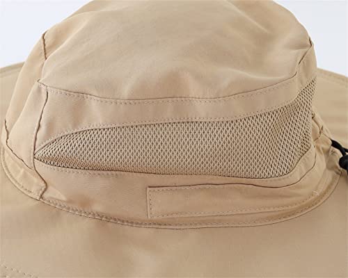 Womens Outdoor Mesh Boonie Sun Hat Summer Wide Brim UV Protection Fishing Hat Safari Cap Khaki