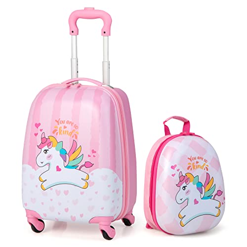 Kids Luggage 12" Toddler Backpack & 16" Travel Suitcase with Wheels (2 Count)