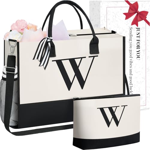 Initial Tote Bag with Makeup Bag