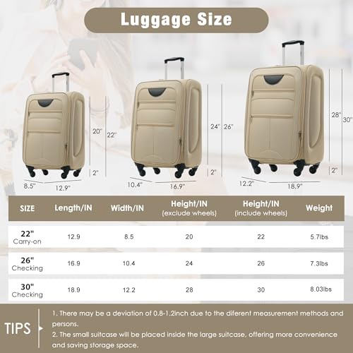 Softside Luggage Set Lightweight 3 Piece Suitcase with Duffel Bag (3 Count)