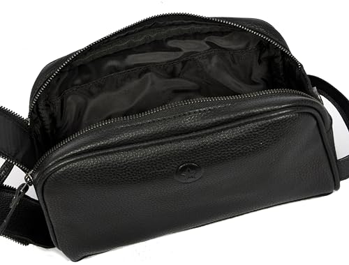 10" Premium Leather Toiletry Travel Pouch With Waterproof Lining