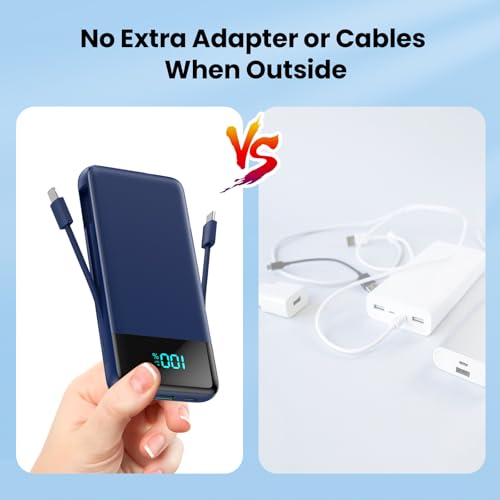Portable Charger for iPhone with Built in Cables and Wall Plug