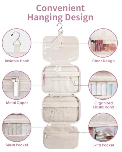 Travel Toiletry Bag for Women Large Hanging Makeup Bag Organizer Toiletries Bag for Full Size Essentials Accessories Cosmetics