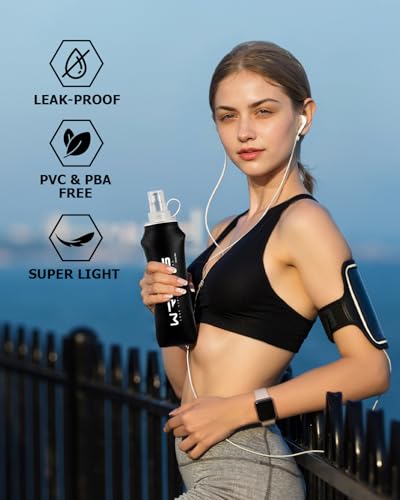 Folding Soft Flask Portable Collapsible Running Lightweight Water Bottle for Outdoor Sports (2 Count)