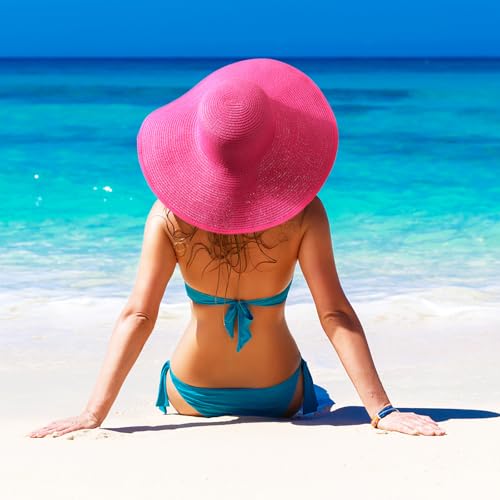 Sun Hats for Women Wide Brim Summer Hat Large Floppy Sun Straw Hat Foldable Packable Beach Hats UPF 50+