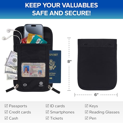 Neck Wallet Travel Pouch and RFID Blocking Passport Holder for Women and Men