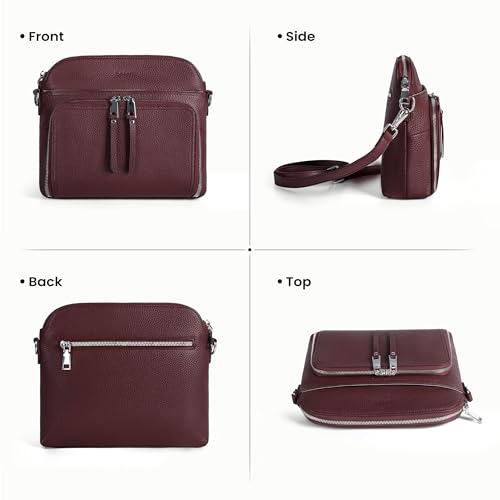 Genuine Leather Crossbody Bags for Women Travel Wallet Purse Burgundy