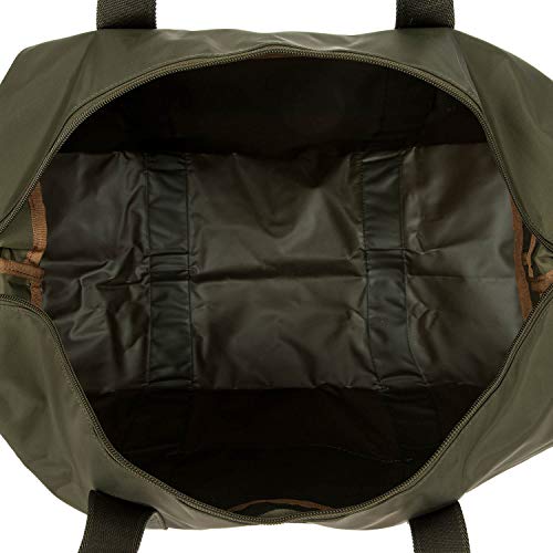 Bric’s X-Bag/X-Travel 2.0 Overnight Weekender Duffel, Water-Resistant Folding Carry-On with Leather Trim, Removable Shoulder Strap and Pass-Through Sleeve - Mini Bag Included – 18 Inch, Olive