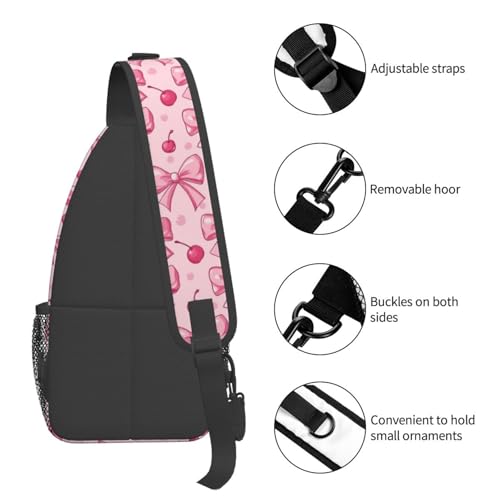 Sling Bag Pink Bows Cherry Hiking Daypack Crossbody Shoulder Backpack Travel Chest Pack for Men Women