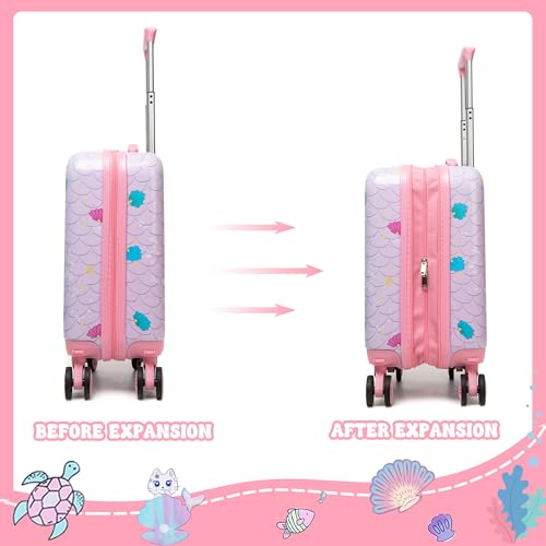 Cute Cat Kid’s Luggage Set 2 Piece Suitcase Set 16" Hardside Luggage with Spinner Wheels Girls Carry on Toddler Travel Rolling Luggage Airline Approved (2 Count)