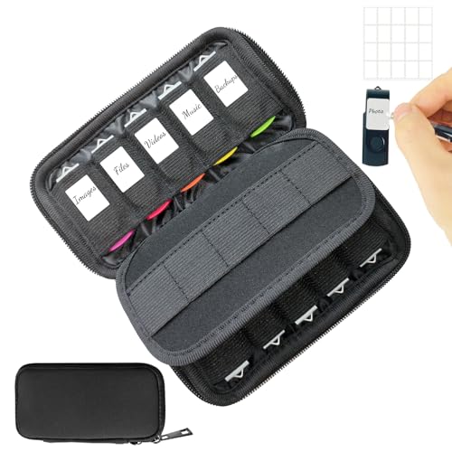 USB Flash Drive Case with 10 USB Drive Slots and 10 Memory Card Slots Storage Organizer Case Holder for Thumb Drives Jump Drives SD Cards with Zipper Bag Black