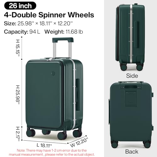 Large Checked Luggage with Cup Phone Holder and Charger Hard Shell Suitcases with Spinner Wheels