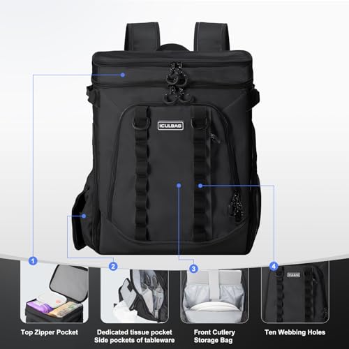 Insulated Backpack Coolers Insulated Leak Proof for Camping Hiking Beach Travel 36cans Cooler Backpack for Men Women 18 Hours Cooling Black 30L (36 Count)