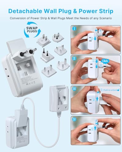 Universal Travel Adapter with 5ft Detachable Cord