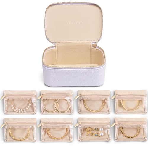 Travel Jewelry Case with 8 Velvet Jewelry Bags Travel Jewelry Storage Box Jewelry Organizer for Necklace Rings Earrings Teen Girls Gifts Trendy Stuff