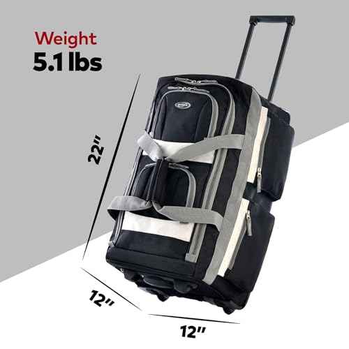 22 inch Carry On 8 Pockets Wheeled Rolling Duffel Bag Water Resistant Luggage Lightweight Travel Suitcase with Retractable Handle