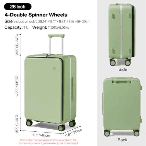 26 Inch Large Checked Luggage PC Hard Shell Suitcase Top Opening Aluminum Frame Travel Suitcases with Wheels