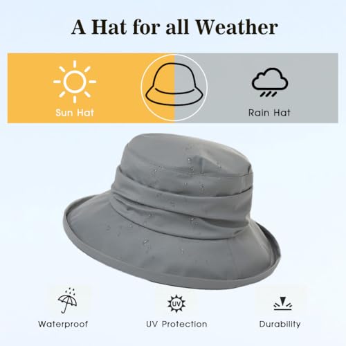 Women's Waterproof UPF 50+ Wide Brim Packable Rain Hat