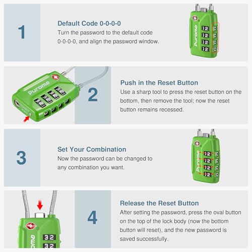 2 TSA Approved Luggage Locks 4 Digit Code Cable Lock Basic Green (2 Count)