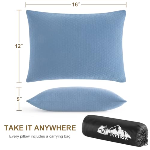Memory Foam Travel Pillow Compressible Camping Pillow for Sleeping Shredded Memory Foam Pillow Compact Firm Supportive Travel Pillow for Adults Kids Outdoor Hiking Essential Gear Blue