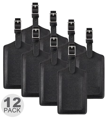 12 Pack Luggage Tags Faux Leather for Suitcases Travel Bag Labels with Protection Cover ID (12 Count)