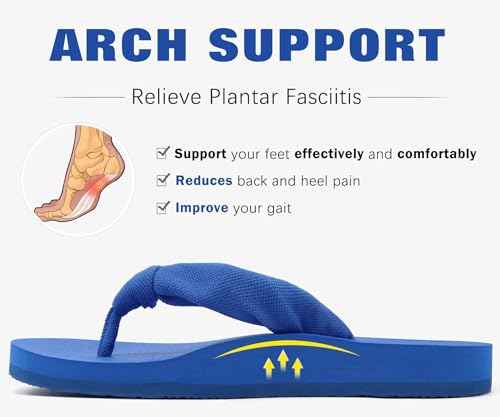 Flip Flops for Women Arch Support Summer Beach Sandals Blue Size 6