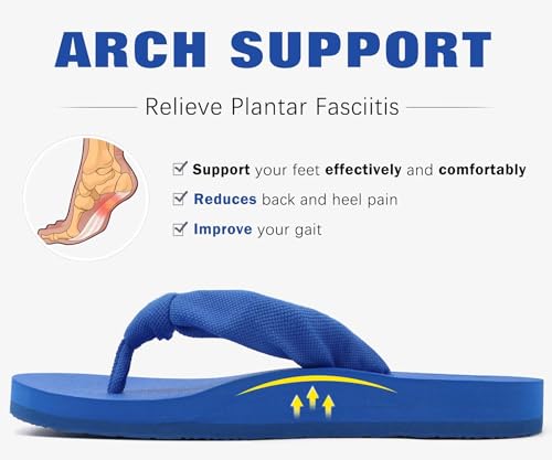 Flip Flops for Women Arch Support Summer Beach Sandals Blue Size 10