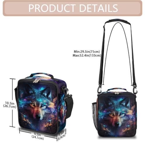 Animal Wolf Kids Lunch Box for Girls Boys Reusable Insulated Lunch Bag for Kids Toddler Thermal Cooler Spacious Lunchbox with Shoulder Strap Lunchbag for School Work Picnic (print 28)