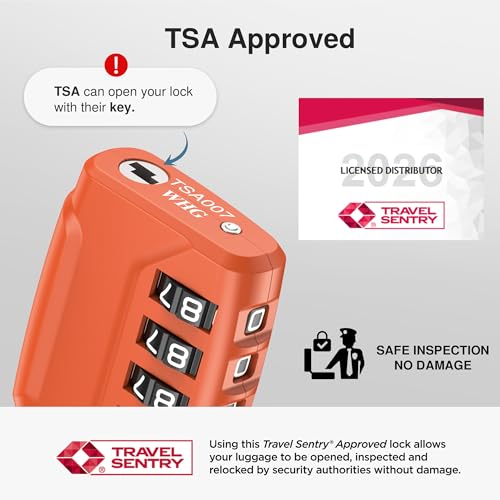 2 TSA Approved Luggage Locks 4 Digit Code Cable Lock Robust Orange (2 Count)