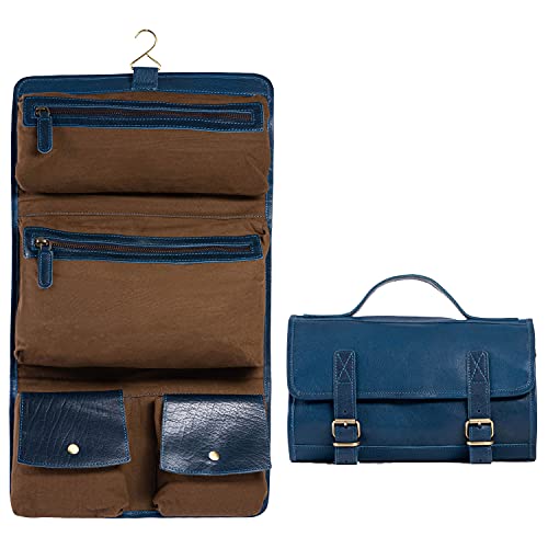 Premium Buffalo Leather Roll Toiletry Bag Travel Dopp Kit