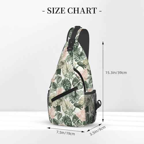 Sling Bag Tropical Leaf Pattern Hiking Daypack Crossbody Shoulder Backpack Travel Chest Pack for Men Women