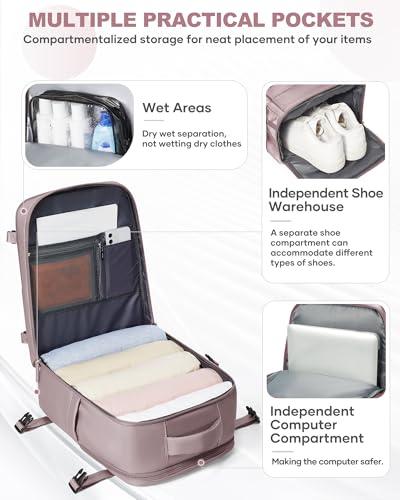 Travel Backpack Carry On for Women Man Gym Backpacks with Laptop Compartment Mochila de Viaje Teacher Personal Item Backpack Rucksack Airplane Accessories Must Haves Pink Purple Small